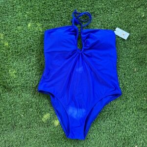 NWT New Shade & Shore Adjustable One Piece Swimsuit Halter Royal Blue Women's XL